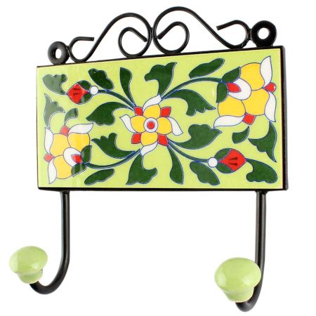 Forest Green Wheel Flower Ceramic Tile Hook